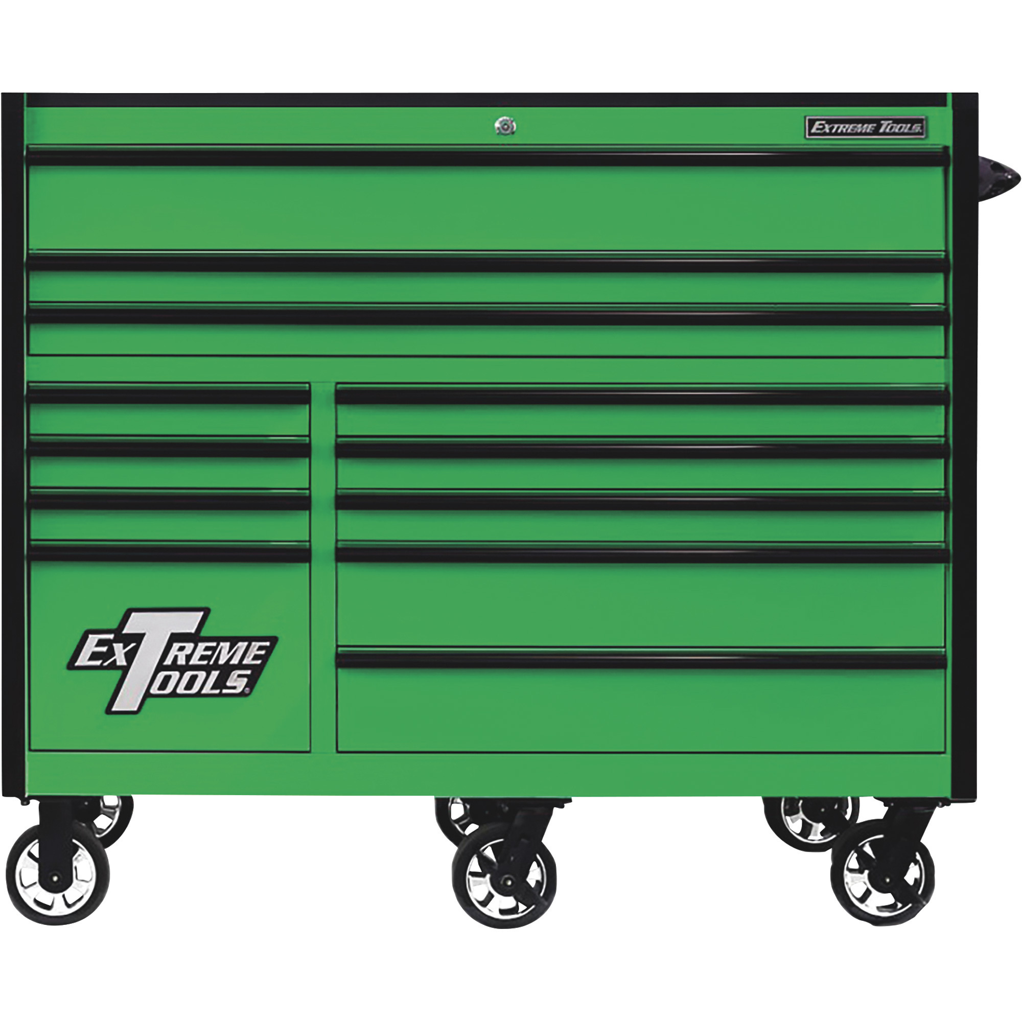 Extreme Tools 12-Drawer Roller Cabinet - 55in.W x 25in.D, Green/Black, 150-Lb. Capacity Per Drawer, Model# RX552512RCGNBK-X